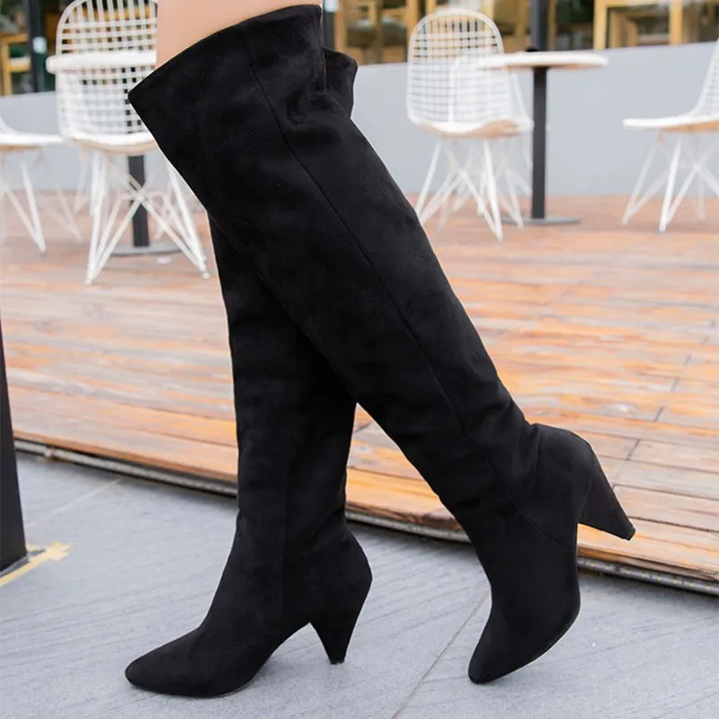 COOTELILI Winter Autumn Ankle Boots For Women  Black Over The Knee Thigh High Boots High Heels Shoes Pumps For Women 35-40 (10)