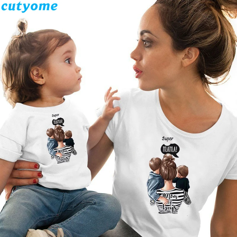 

Cutyome Summer New Mother and Baby Son Daughter T Shirts Mommy and Me Clothes Family Matching Outfits Mum and Daugther Tees Tops