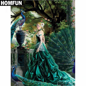 

HOMFUN "Peacock beauty tree" Diamond Painting 5D Full Square/Round Drill Home Decor DIY Diamond Embroidery Cross Stitch A00575