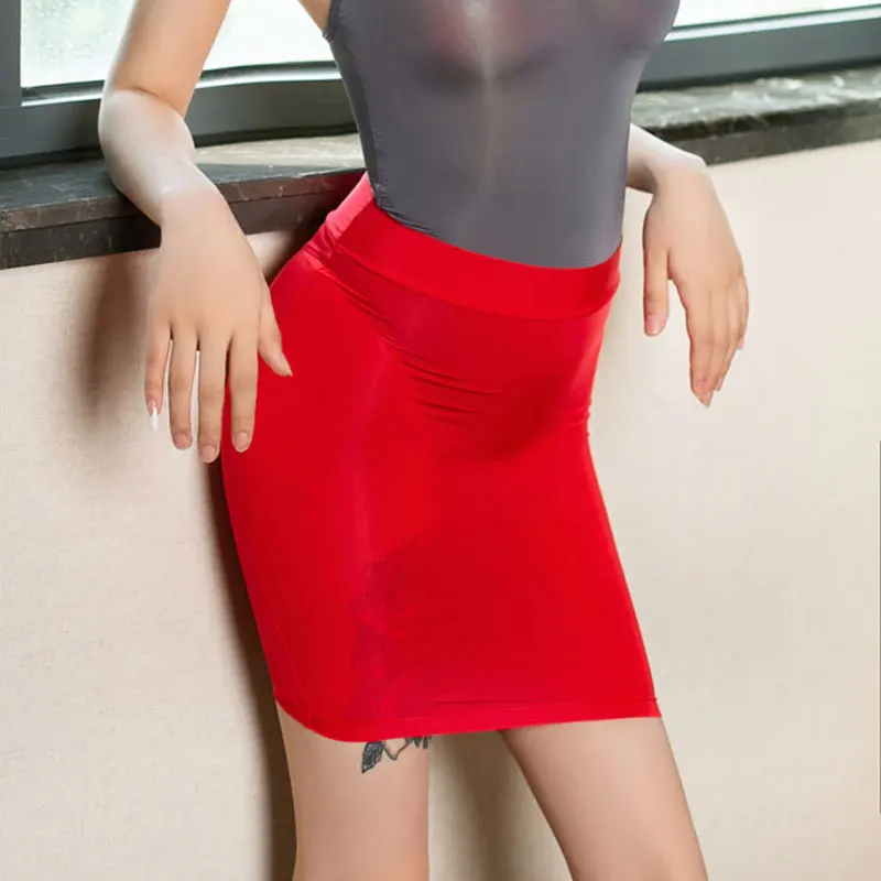 Сексуальная облегающая юбка-карандаш Милая юбка из материала Ice Silk гладкая прозрачная микро мини-юбка Прозрачная Юбка для ночного клуба фантазия эротическая одежда для женщин F - Цвет: Red Skirt