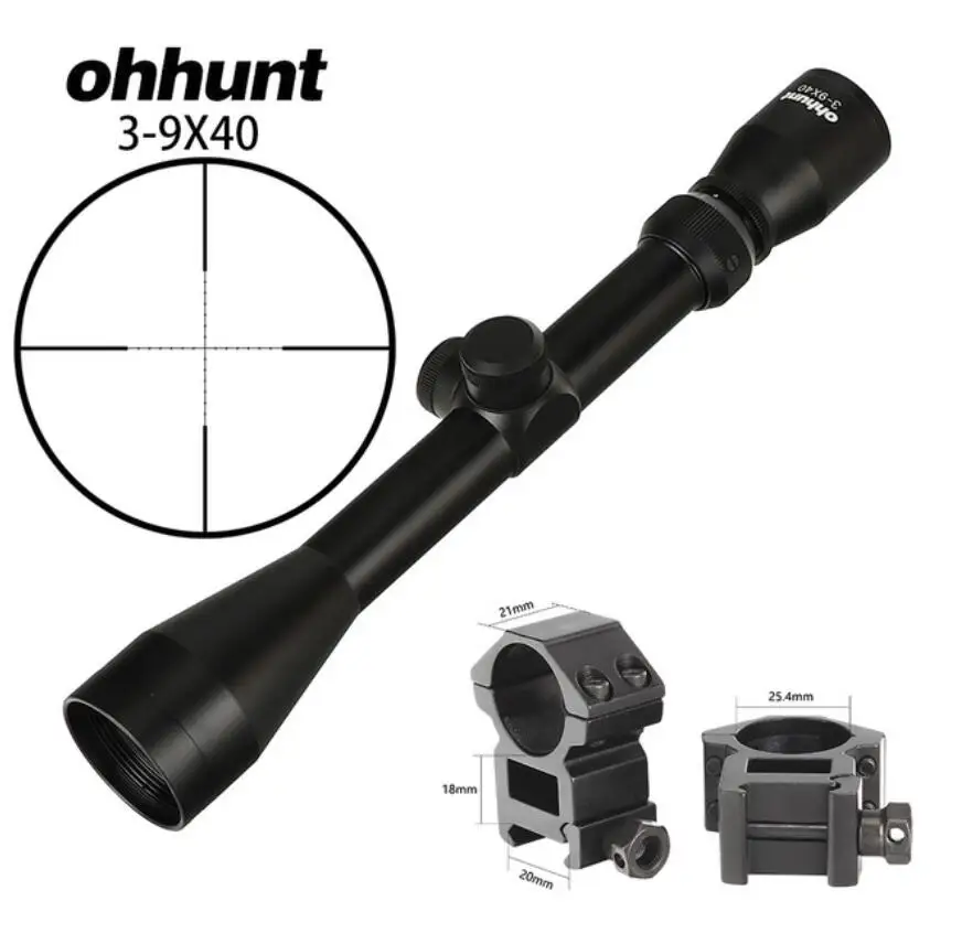 ohhunt 3-9X40 Hunting Optics Riflescopes Rangefinder or Mil Dot Reticle Crossbow Shooting Tactical Rifle Scope with Mount Rings - Цвет: with picatinny ring4