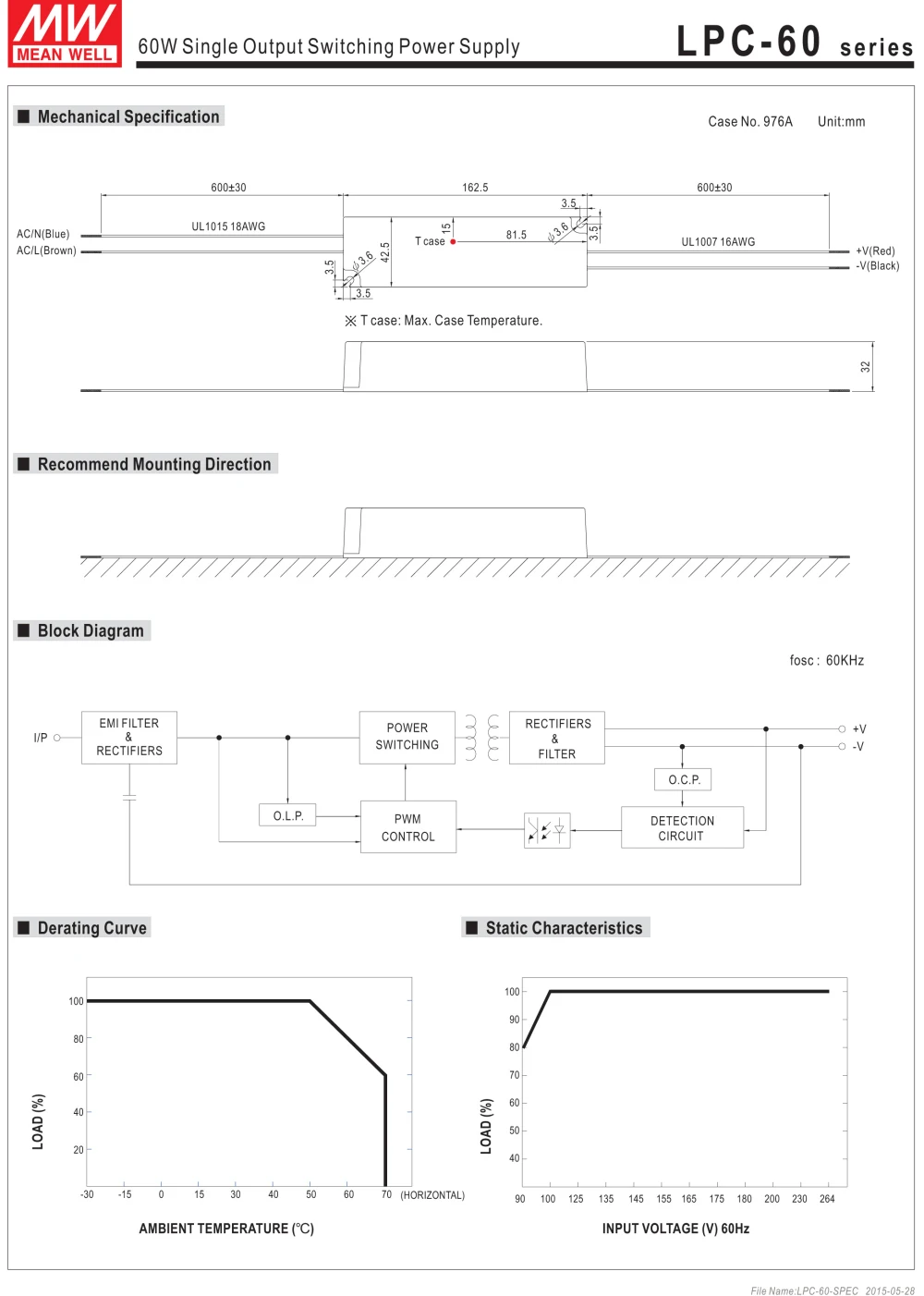 Цена товара MEAN WELL! LPC-60-1400 42В 1400mA meanwell LPC-60 58,8 W один Выход светодиодный импульсный источник Питание