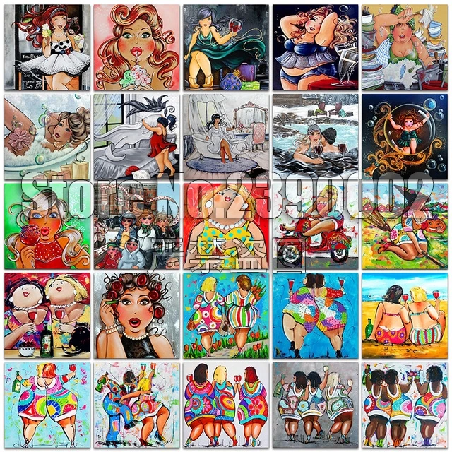 

Cartoon woman Diy Diamond Painting Cross Stitch Mosaic Kits Needlework fat lady Painting Square Diamond Embroidery Home Decor