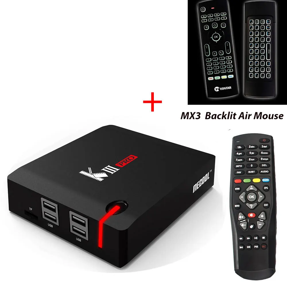 MECOOL KIII PRO Android 7,1 ТВ приставка DVB T2 DVB S2 DVB C 3g/16G умный медиаплеер Amlogic S912 Восьмиядерный 2,4G/5G Wifi 4K - Цвет: Add Backlit MX3