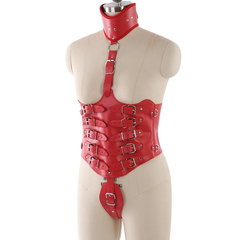 Красный кожаный ремень безопасности Регулируемый бондаж жгут костюм танец Готический фетиш бдсм снаряжение корсет