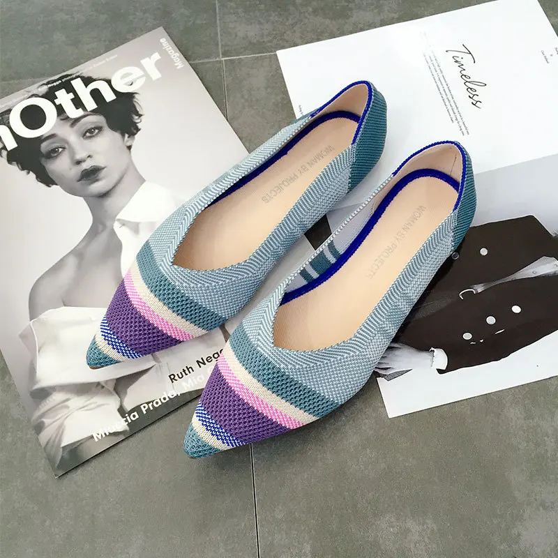 Women Flats Stretch Knitted Mixed Color Moccasins Breathable Cozy Work Shoes Brief Fashion Ladies Flats Light Driving Loafers