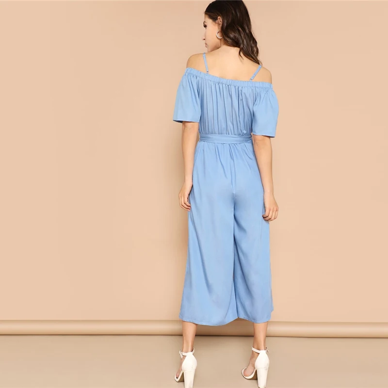 SHEIN Комбинезон С Открытыми Плечами Стильный Комбинезон Без Рукавов С Широкими Брюками