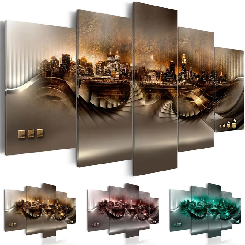 

Modern Painting Canvas 5 Panels Wall Art Picture Prints of NewYork City Night Scene Living Room Home Decor