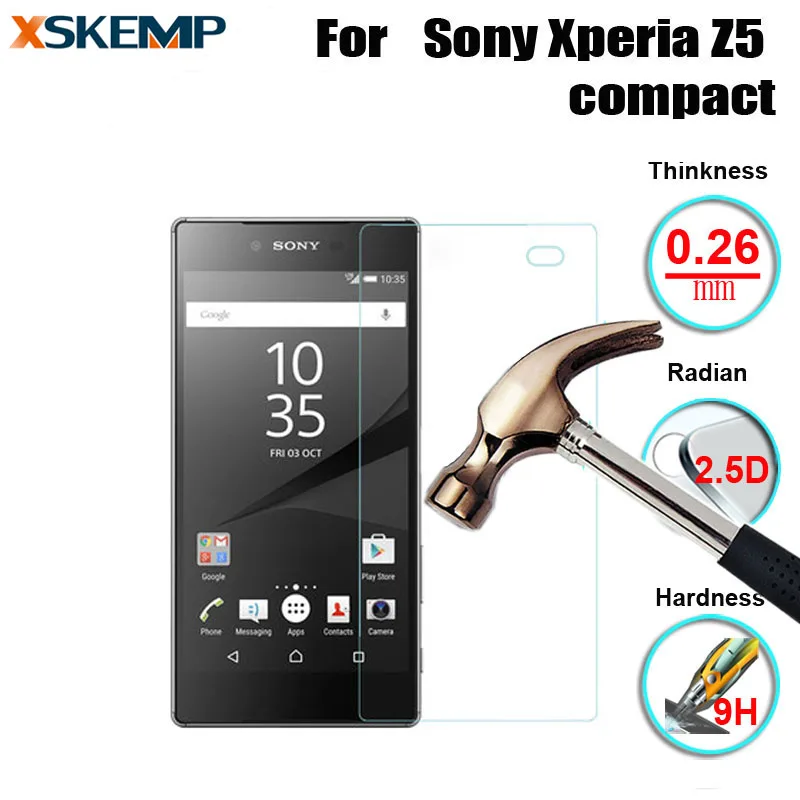 

9H 0.3mm 2.5D Tempered Glass Film Hard Screen Protector For Sony Xperia Z5 Compact Ultra Clear Protective Guard With Clean Tool