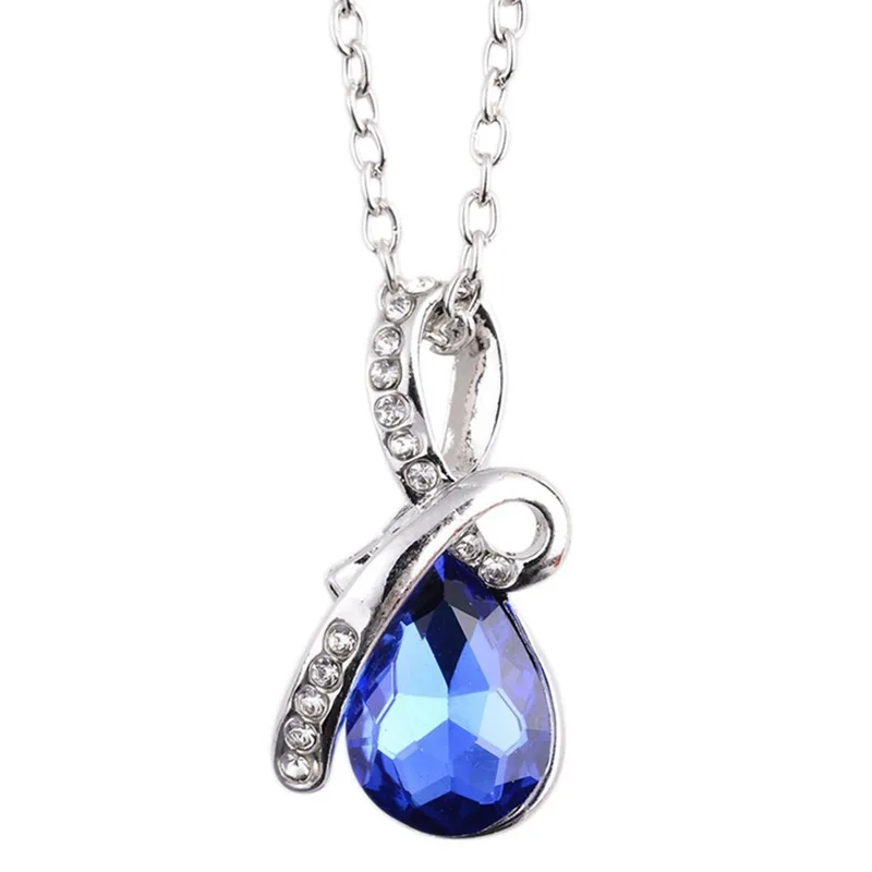 

Necklace Fashion Women Elegant Silver Water Droplets Crystal Pendant Necklace