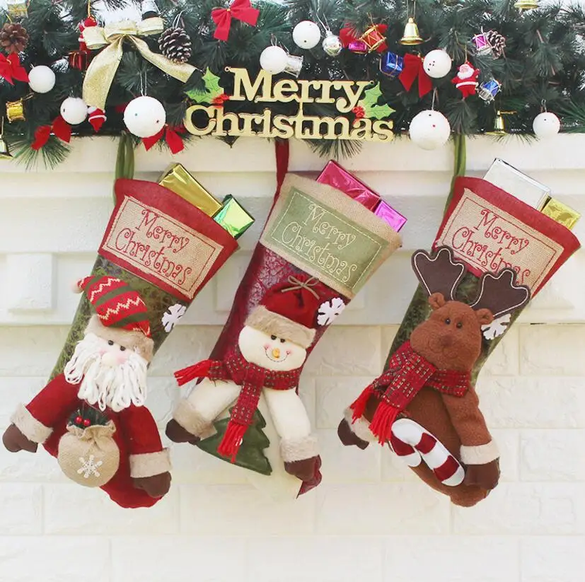 

3pc/set Merry Christmas santa claus elk santa boy Christmas tree stand Hanging 46x23x27cm candy bag socks Gift party decor