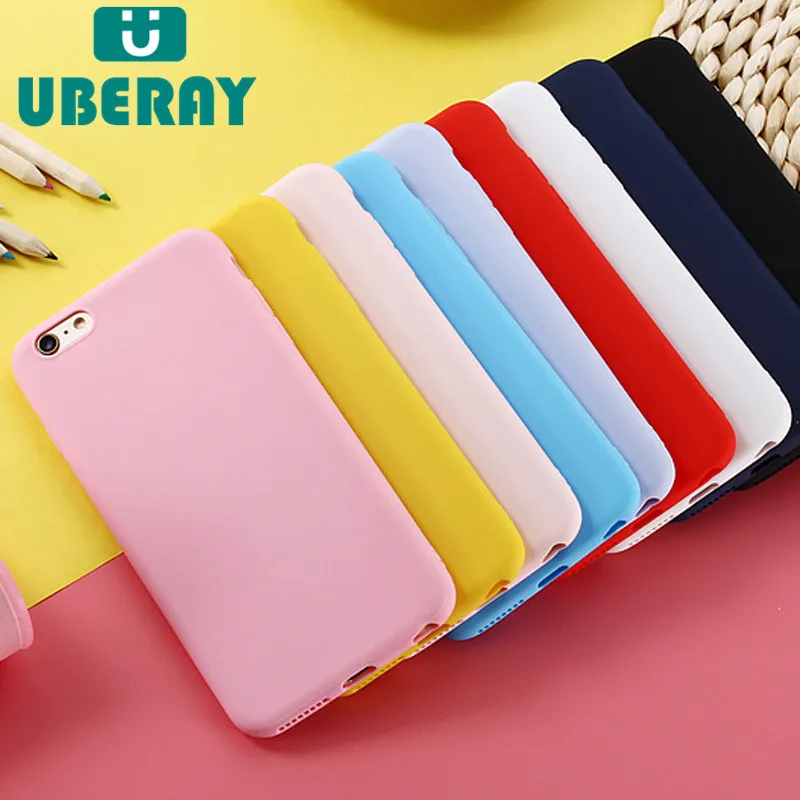 

UBERAY Candy Simple Business Case For iphone X iPhone 5s 6 6s 7 8 plus Phone case Sweet Pink Purple Cell Phone Shell For iPhone7