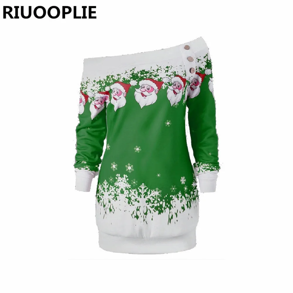 Женское рождественское платье джемпер RIUOOPLIE топ на одно плечо с длинными
