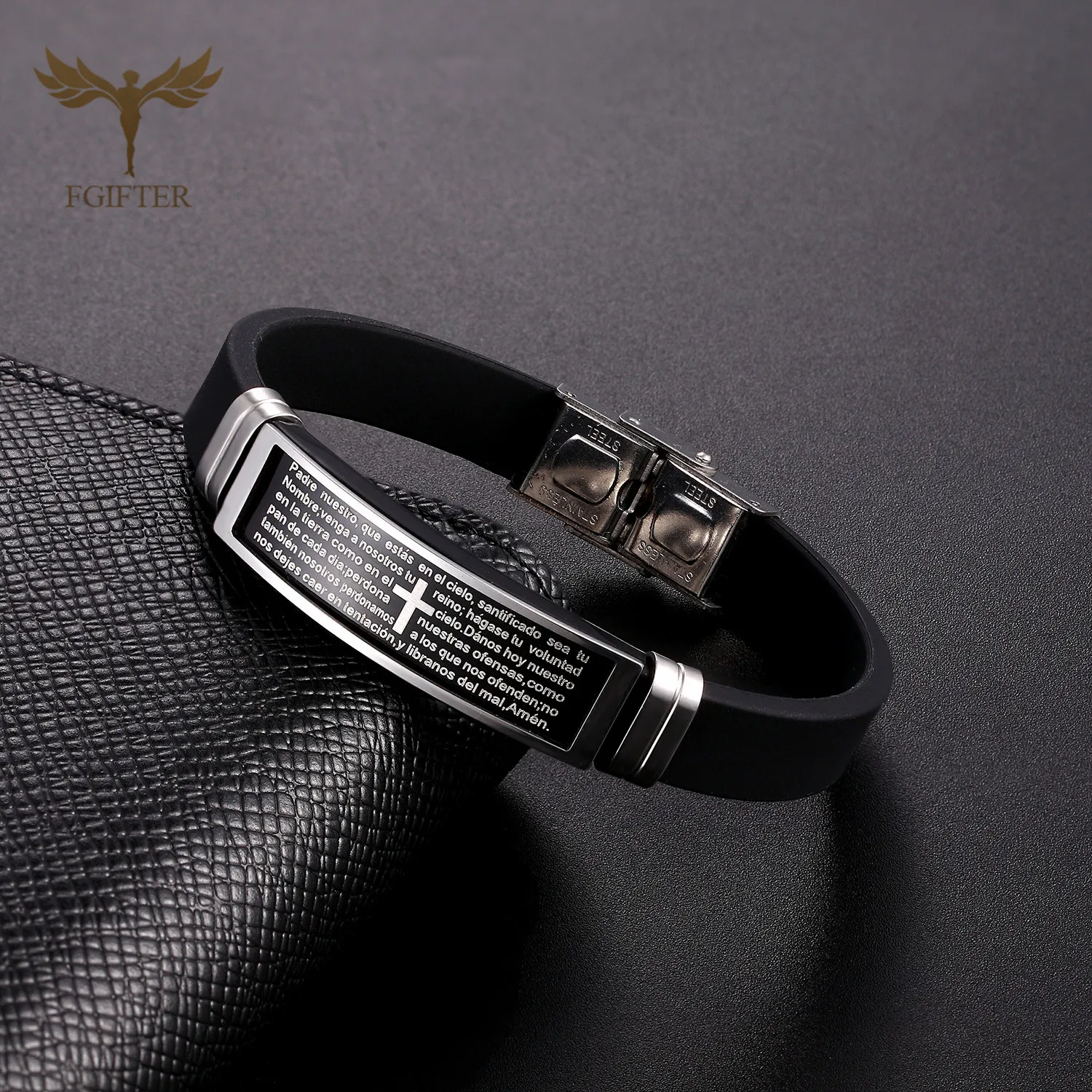 Fgift Christ Jusus Bracelet For Women Men Jewelry Black Stainless Steel bracelets Scripture Words Cross Bracelets FashionJewelry