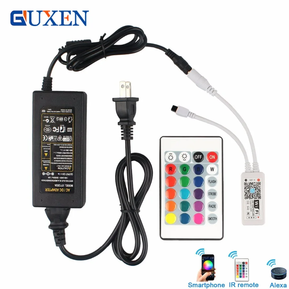 

GUXEN RGB Controller Mini WiFi with 24 Keys Remote Control DC12V 5A Power Supply Adapter for led strip 5050 2835 Working