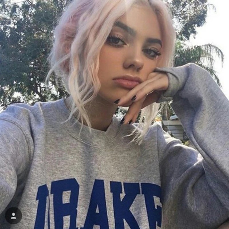 Модный серый пуловер с надписью DRAKE повседневный зимний бархатный Теплый Женский