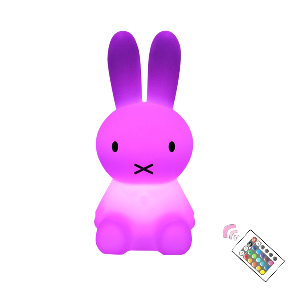 

Dimmable Miffy Rabbit Night Light 28cm 11inch With 16 Colors Remote Control Night lamp for Children baby teenager student