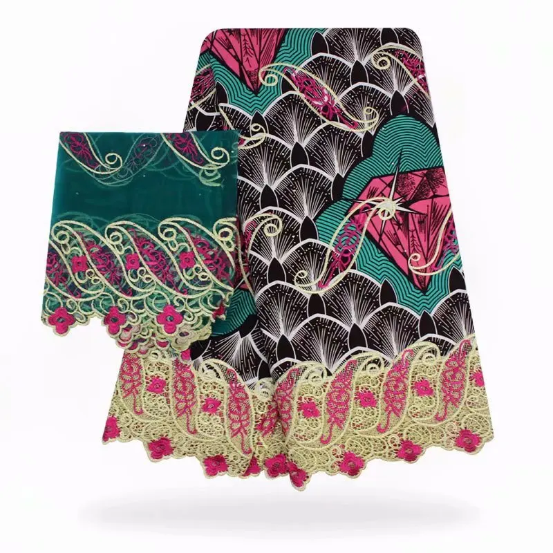 

6yards Nigerian holland wax lace fabric with stones unique design High quality embroidery 2yard African cotton scarf lace!Y-3131