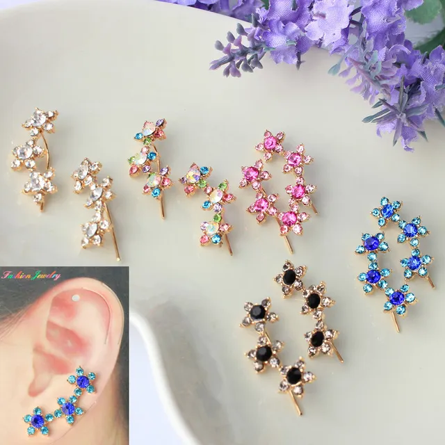 Fancy Ear Cuff Flower Rhinestone Earrings For Women High Quality Fancy Ear Cuff Flower Rhinestone Earrings For Women High Quality Summer Style Brinco Piercing Clip