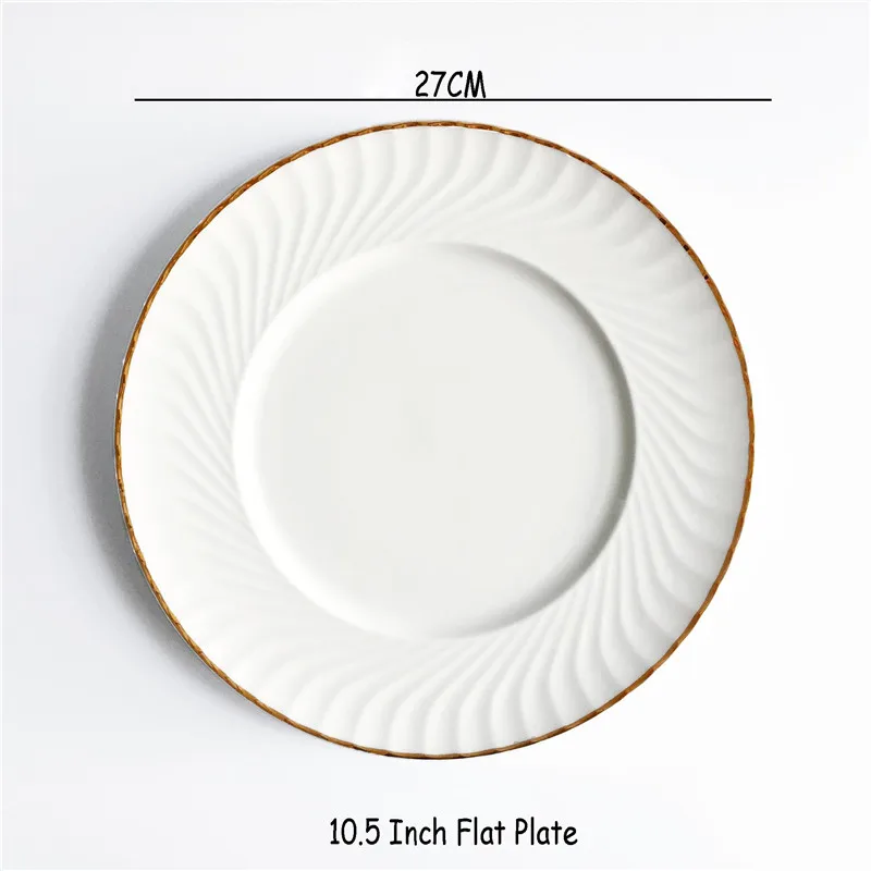 Костяного фарфора золотой край столовая посуда набор Белый вращающиеся рельефы изображают столовый прибор под позолоту ужин Суповая тарелка чаша и блюдце 1 шт - Цвет: 10.5 Flat Plate