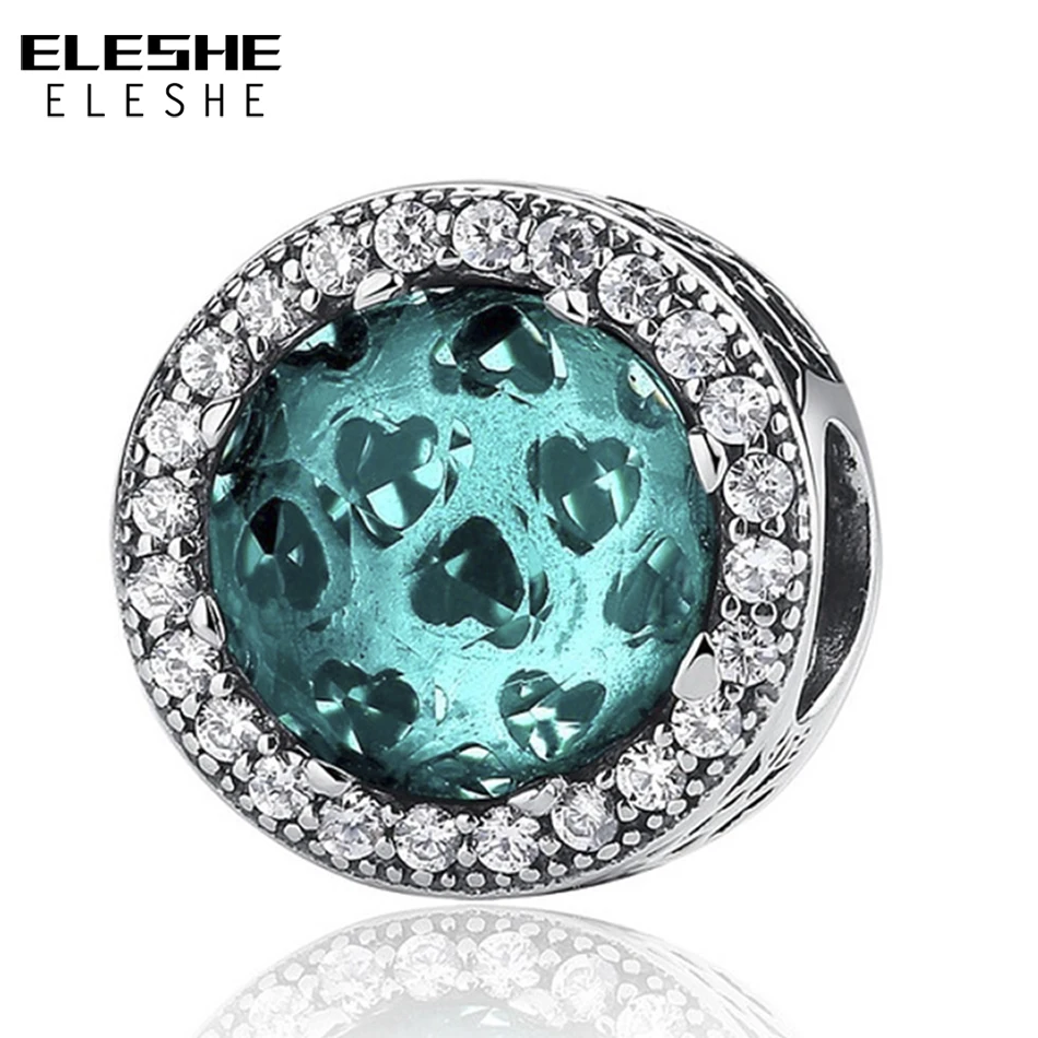 ELESHE 100% 925 Sterling Silver Sky Blue Radiant Heart Beads Charms Fit Original ELESHE Bracelet Necklace For Women DIY Jewelry