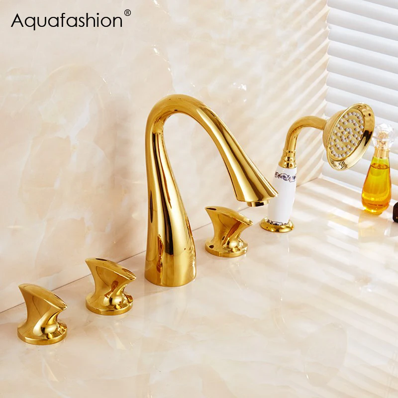 5 PCS Gold Bathroom Shower Faucet Set Swim Bathtub Faucet Shower Hand