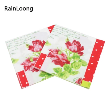 

[RainLoong] Floral Rose Paper Napkin Red Flower Event & Party Tissue Printed Napkin Supply Decoration 33*33cm 5packs