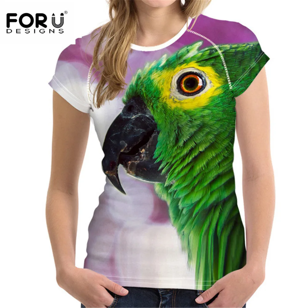 Футболка женская летняя с принтом попугаев и коротким рукавом|crop top tee|3d t shirt womenbrand