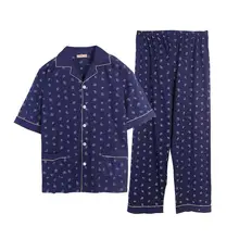 Для мужчин больших размеров Размеры короткий рукав воротник-доу Пижама с воротником из мягкого хлопковые пижамы Ночная рубашка Летняя Домашняя одежда 5XL