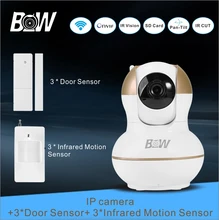 Wifi cámara ip + 3 sensor de puerta 3 infrarrojos motion Sensor PTZ 2 Vías de Audio Cámara de Seguridad del Sistema de Alarma Inalámbrico vigilancia