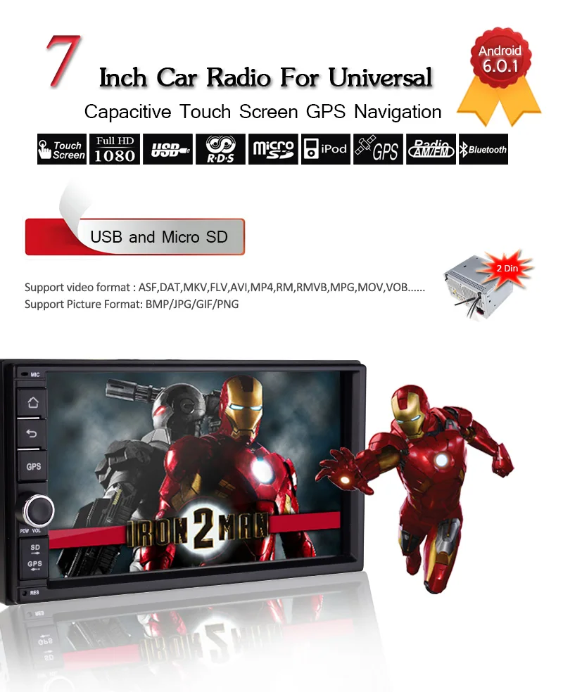 Sale New 7" Double 2 Din Android 6.0.1 Universal Car Radio Quad Core 1024*600 HD Car GPS Navigation Auto Stereo Head Unit Car PC 6