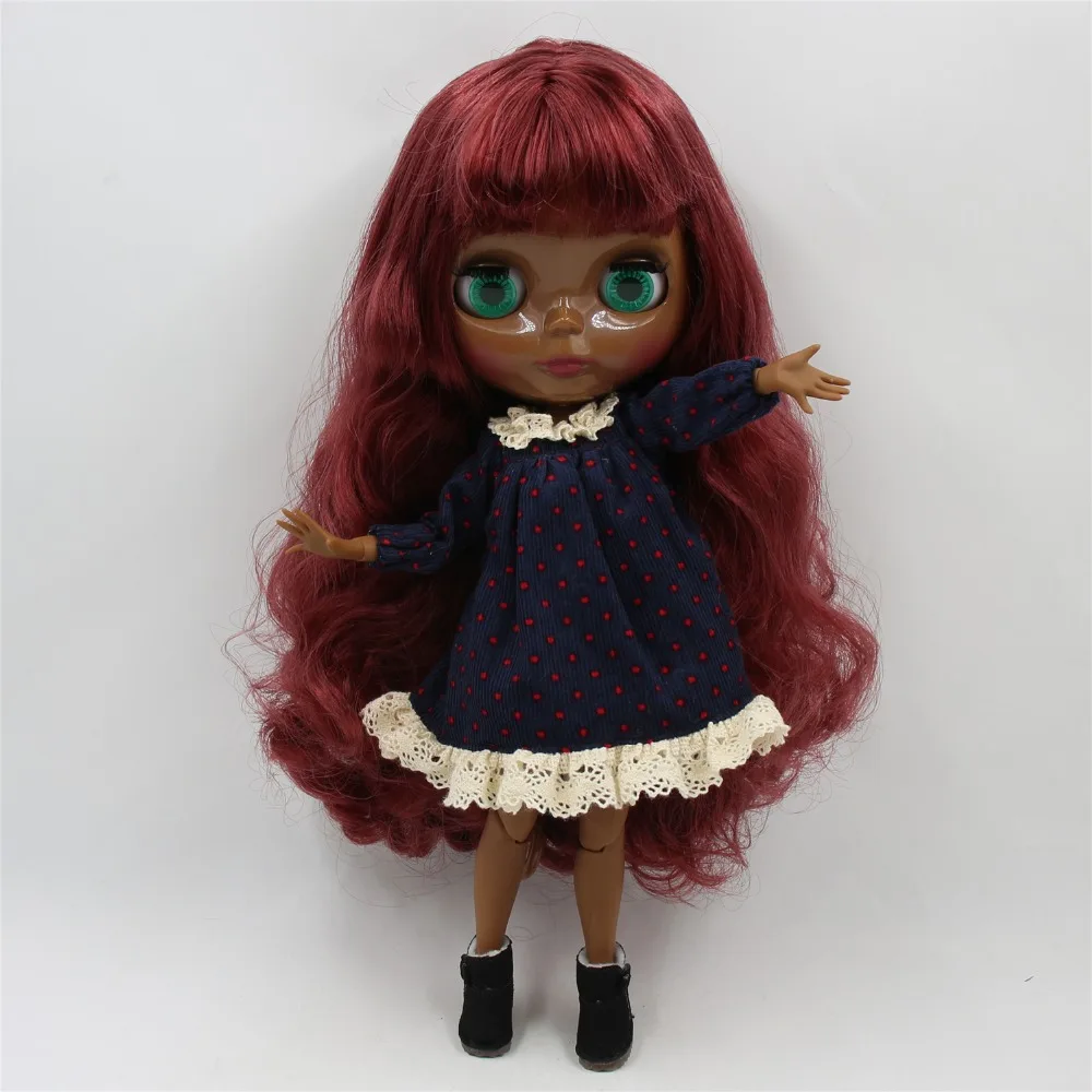 Фабрика blyth кукла 1/6 bjd супер черная кожа сустав тело красное вино волосы с челкой