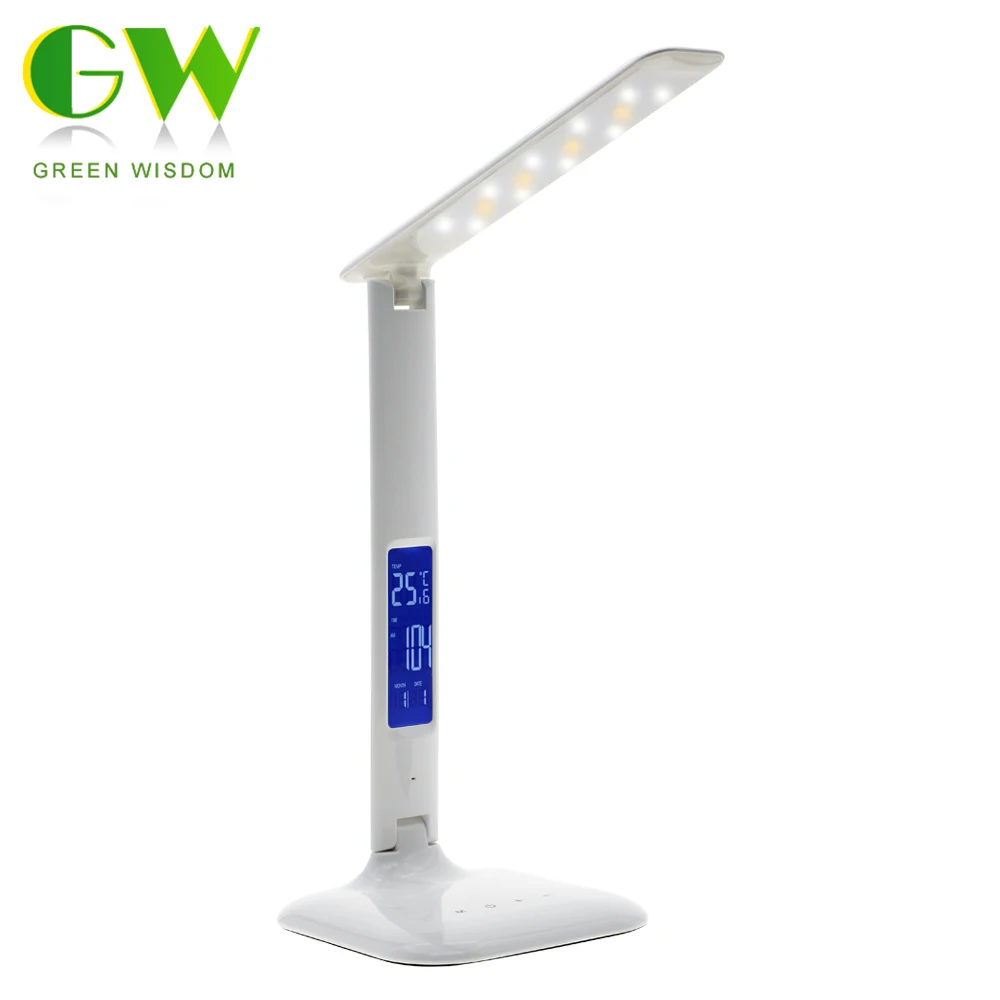 

Foldable LED Desk Lamp 5 Level Dimmer 3 Color TemperatureTouch Switch Reading Table Lamp With Calendar Temperature Function