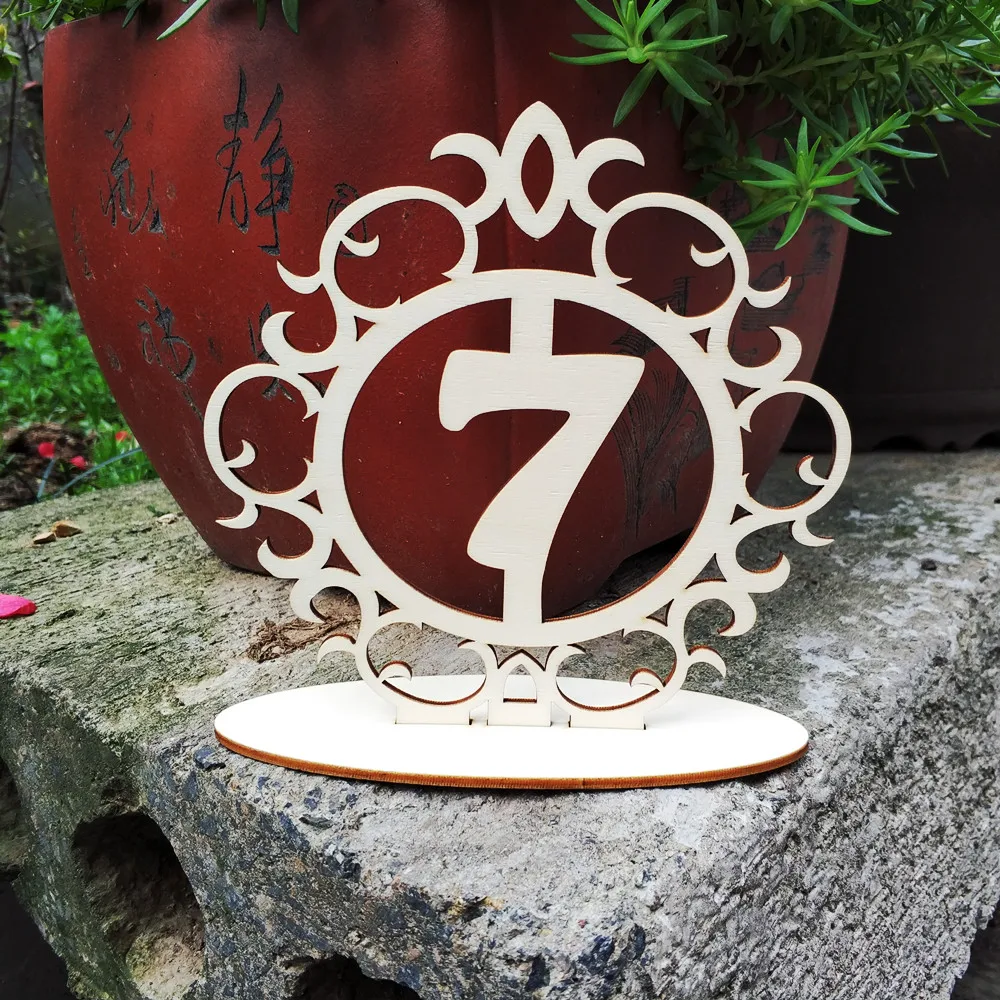 10pcs Floral Vintage Freestanding 3D Wood Table Number Stands Wedding