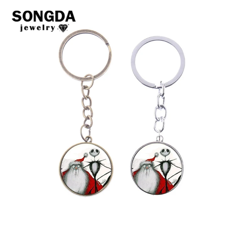 

SONGDA Jack Skellington and Santa Claus Charms Key Ring Anime Toy Pendant Car Key Chain The Nightmare Before Christmas Jewelry