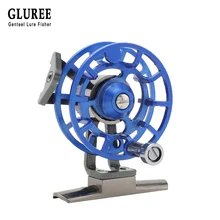 GLUREE Full Metal Ultra-light Former Ice Fishing Reels Gear Ratio 1:1 Right Hand Fly Fishing Reel CNC Machined Aluminum 5 Colors lg85 full metal 3 shaft line wt 5 6 fishing reel gear ratio 1 1 fly reel fly fishing fishing tackle