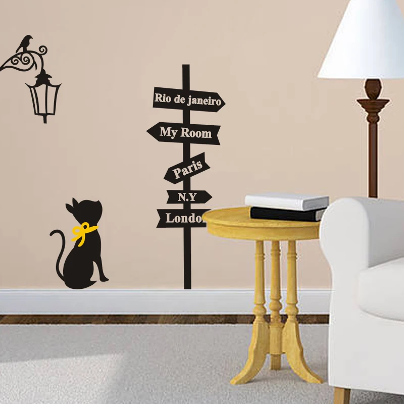 Ancient Lamp Cats Signpost Wall Stickers Decals Living Room Kids Rooms Decor Diy Cartoon Bedroom Vinyl Wallpaper Home Decoration