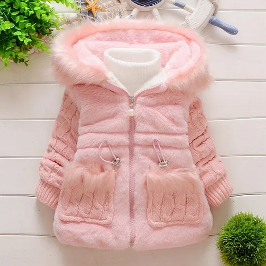 Шерстяное пальто с искусственным кроличьим мехом для девочек осенне-зимняя одежда с рукавами верхняя одежда с капюшоном для детей ясельного возраста теплая куртка для детей возрастом от 2 до 5 лет - Цвет: style  1