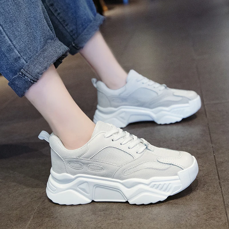 

Air Mesh Women Flat Chunky Sneakers 2019 Fashion Breathable Women's Platform Dad Trainers Thick Sole Woman Shoes tenis feminino