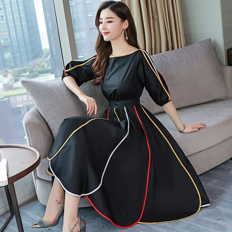 S-XL الكورية نمط النساء اللباس ألف خط مكتب سيدة الحلو مزاجه كسارة مخروطية عالية الجودة الصلبة القطن اللباس FR09