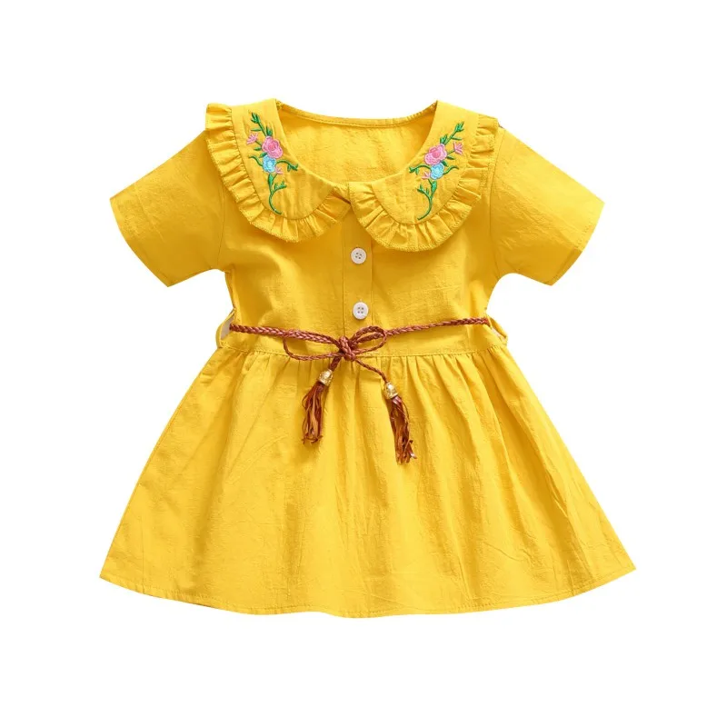 Платья для маленьких девочек; летнее платье принцессы; Новое Детское платье; хлопковое платье для маленьких девочек с вышивкой; Персиковый жилет; платье с поясом; От 1 до 4 лет