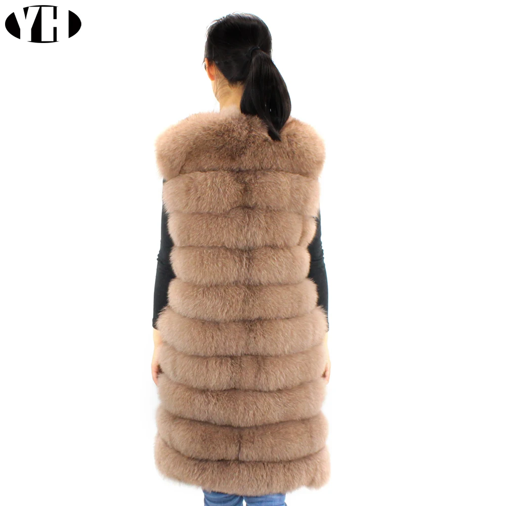 De Gilet Rea Long Femmes khaki Fox Femme Fourrure Pelt Naturel Pleine Hiver Grey Renard Vêtements black 100 Manteau wtqHXw5