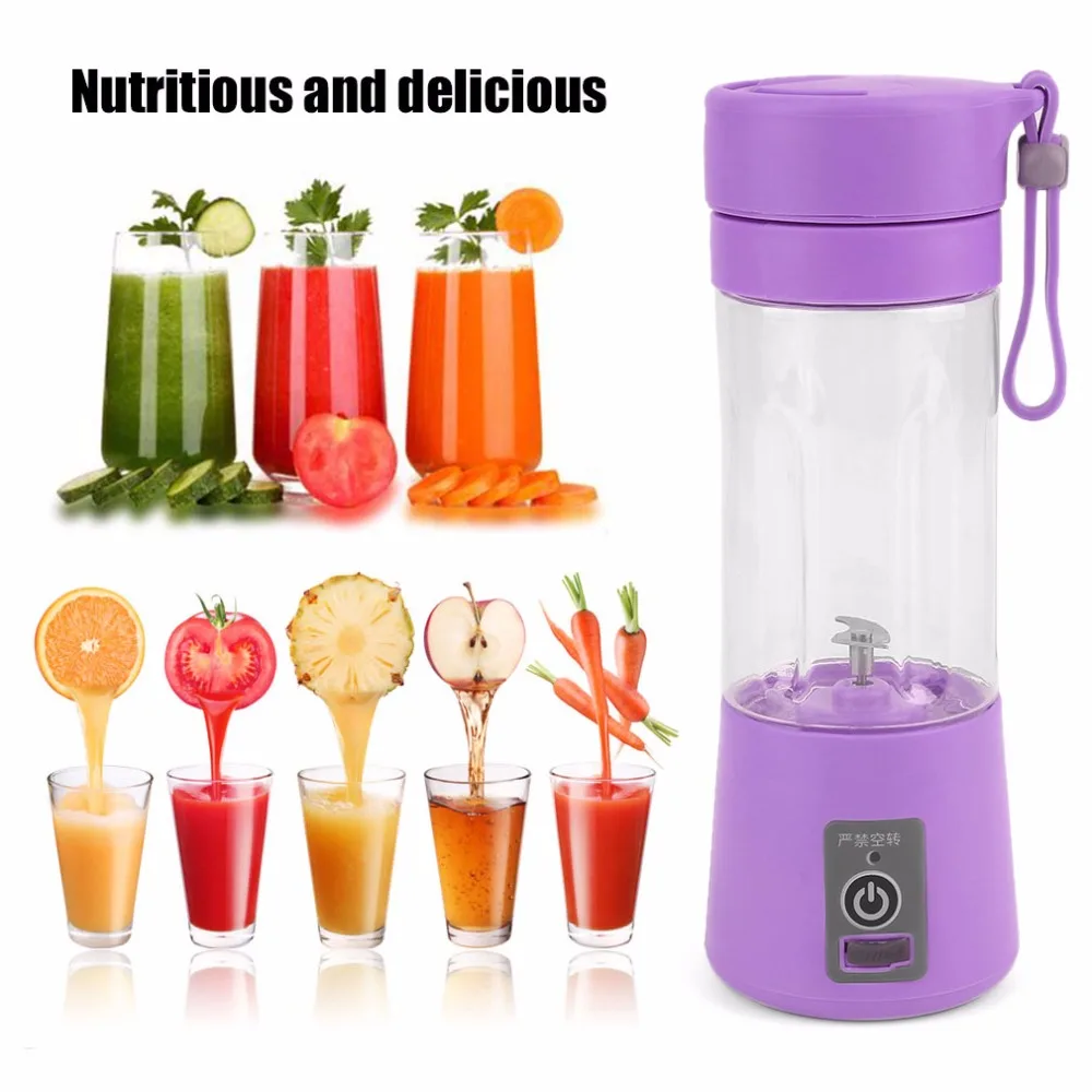 Portable 380ml USB Electric Fruit Juicer Handheld Smoothie Maker Blender Rechargeable Mini Portable Juice Bottles Water