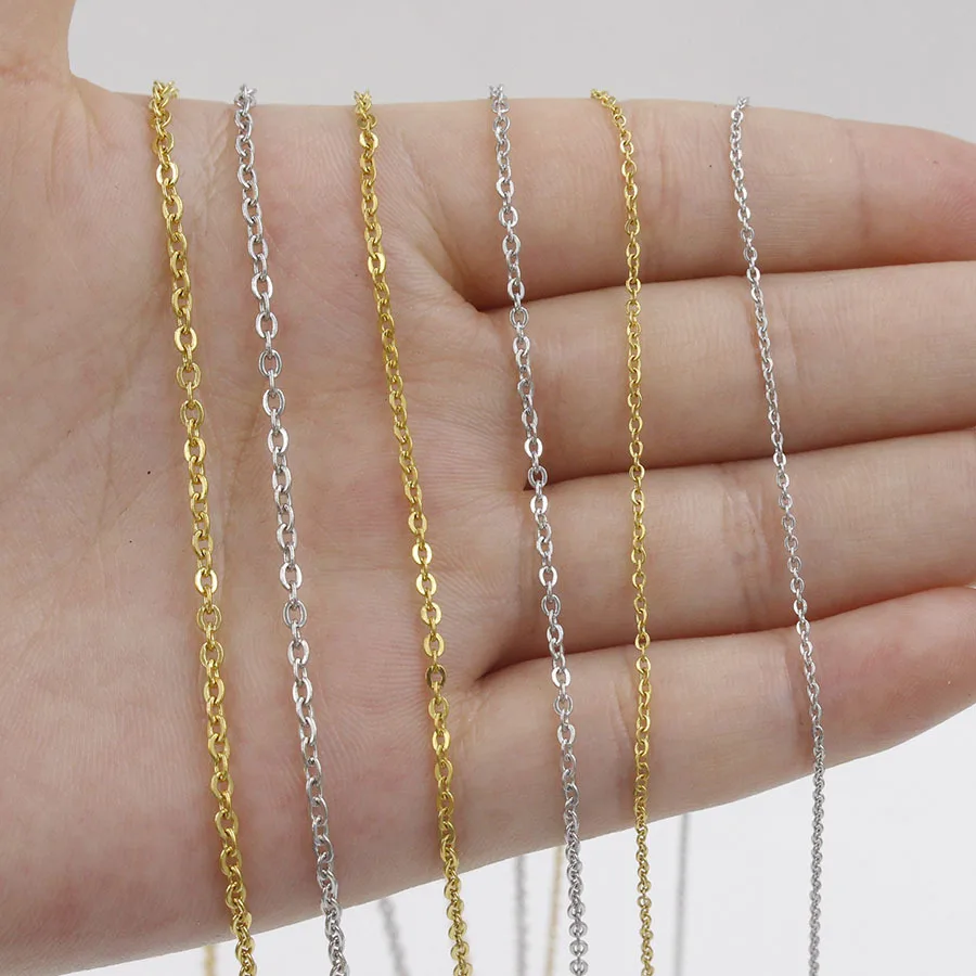 

5pcs 316L Stainless Steel 1 1.5 2mm Rolo Link Chain Necklace Gold Silver Tone 40 45 50 60CM Long Chain Lobster Clasp Necklace