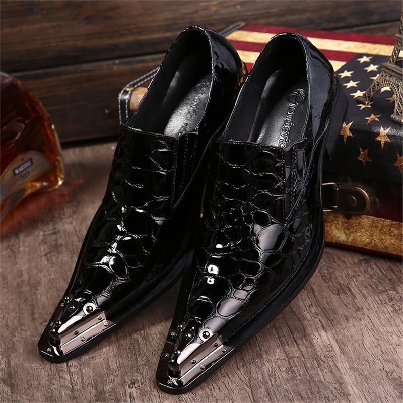 

New Fashion Geather Leather Men Dress Shoes Punk Style Rivet Oxfords Shoes Formal Breathable Elevator Shoes Men
