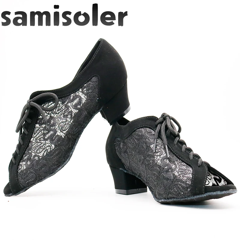 Samisoler Ladies Latin dance shoes with Brown rhinestone salsa dancing Fashion Comfortable satin soft high heels 5CM-10CM | Спорт и