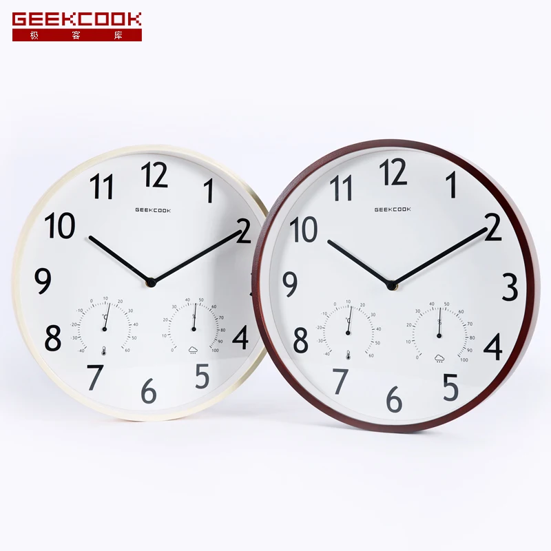 Geekcook 14 дюймов настенные часы универсальные современные круглые часы дерево и металл настенные часы немой кварцевые большие часы для гостиной
