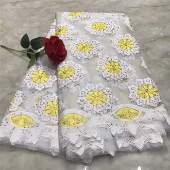 

2019 New design African Lace Fabric High Quality Lace Embroidery Tulle Lace French Nigerian Lace Fabric with stones 5Yards/lot