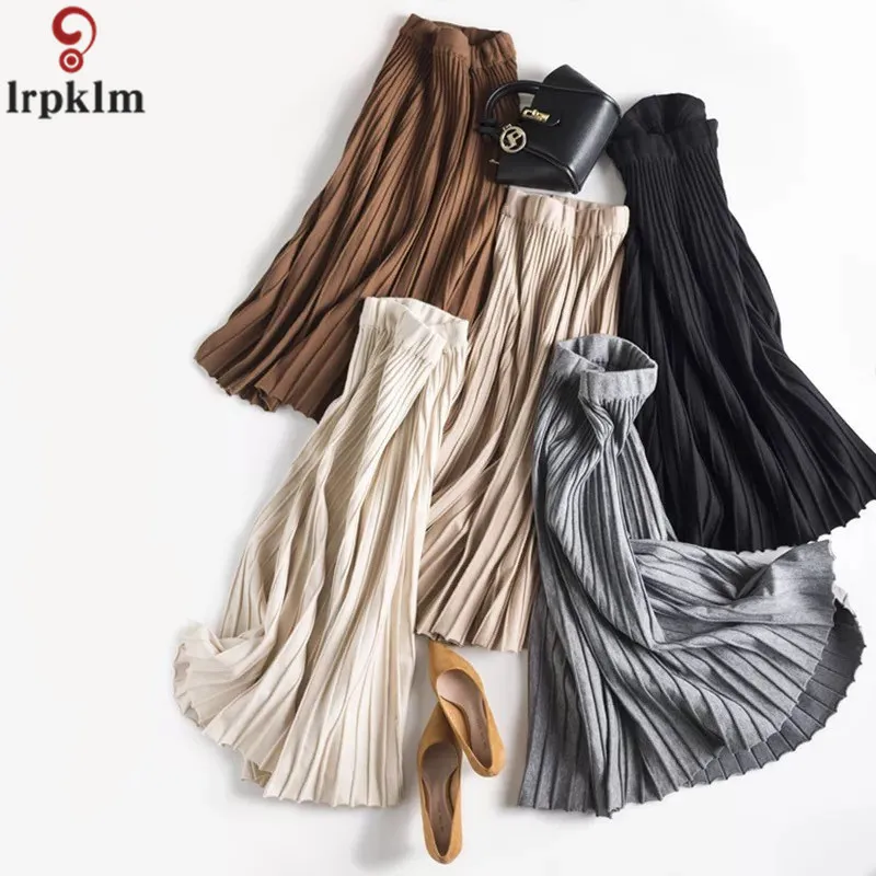 

Autumn Winter Knit Skirt Faldas Mujer Moda 2018 Temperament Wild A Word Pleated Skirt Ladies Knitted Wool Skirt M-L LZ830