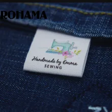 Пришивные бирки/этикетки на заказ, этикетки на одежду, швейная машина, ткань хлопок, текст на заказ(MD0014